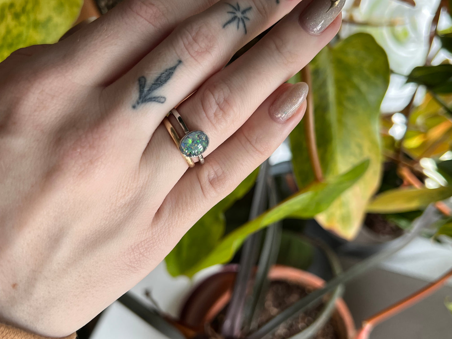 Stainless Steel Opal Resin Rings