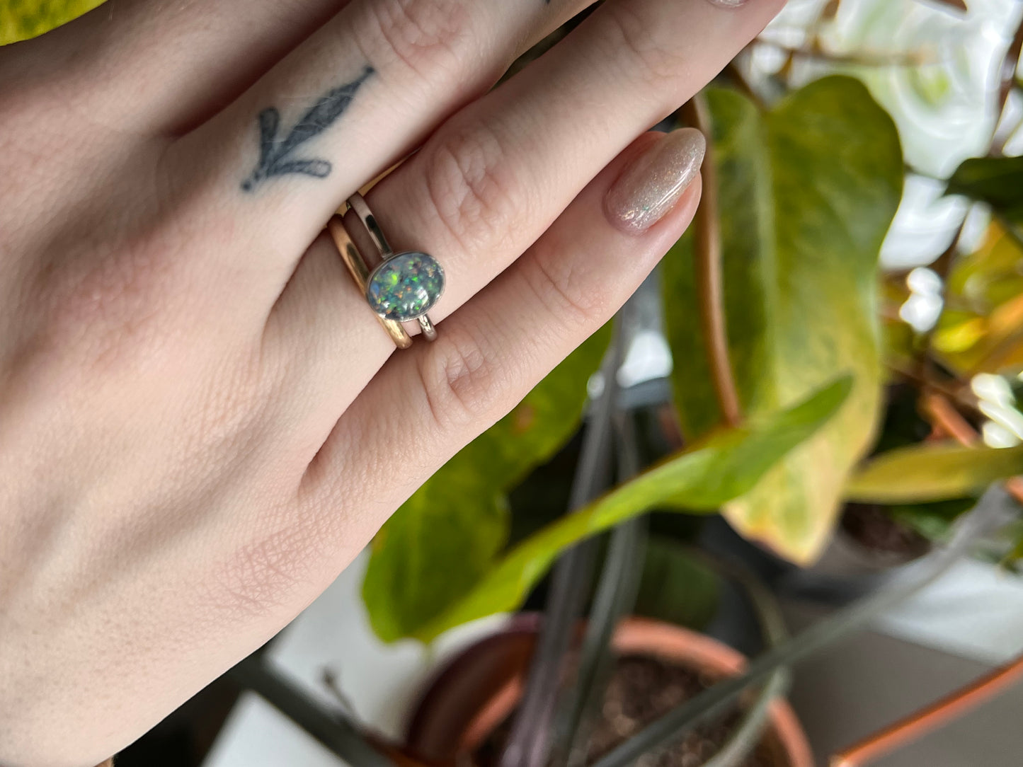 Stainless Steel Opal Resin Rings