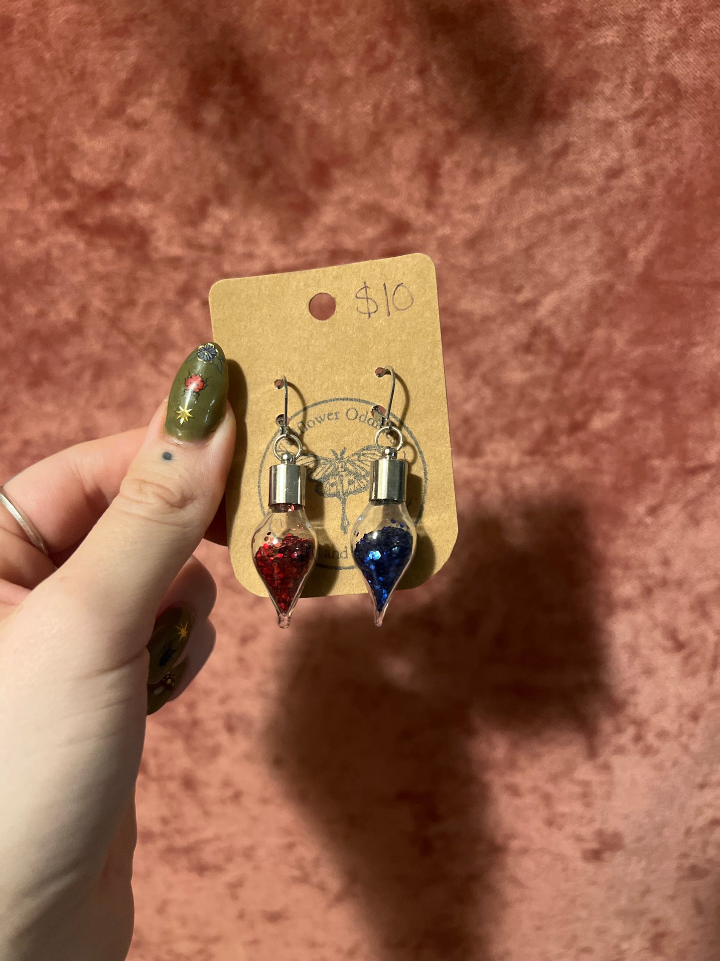 Health and Mana Potion Glitter Earrings, Glass Vials, Silver Clasps