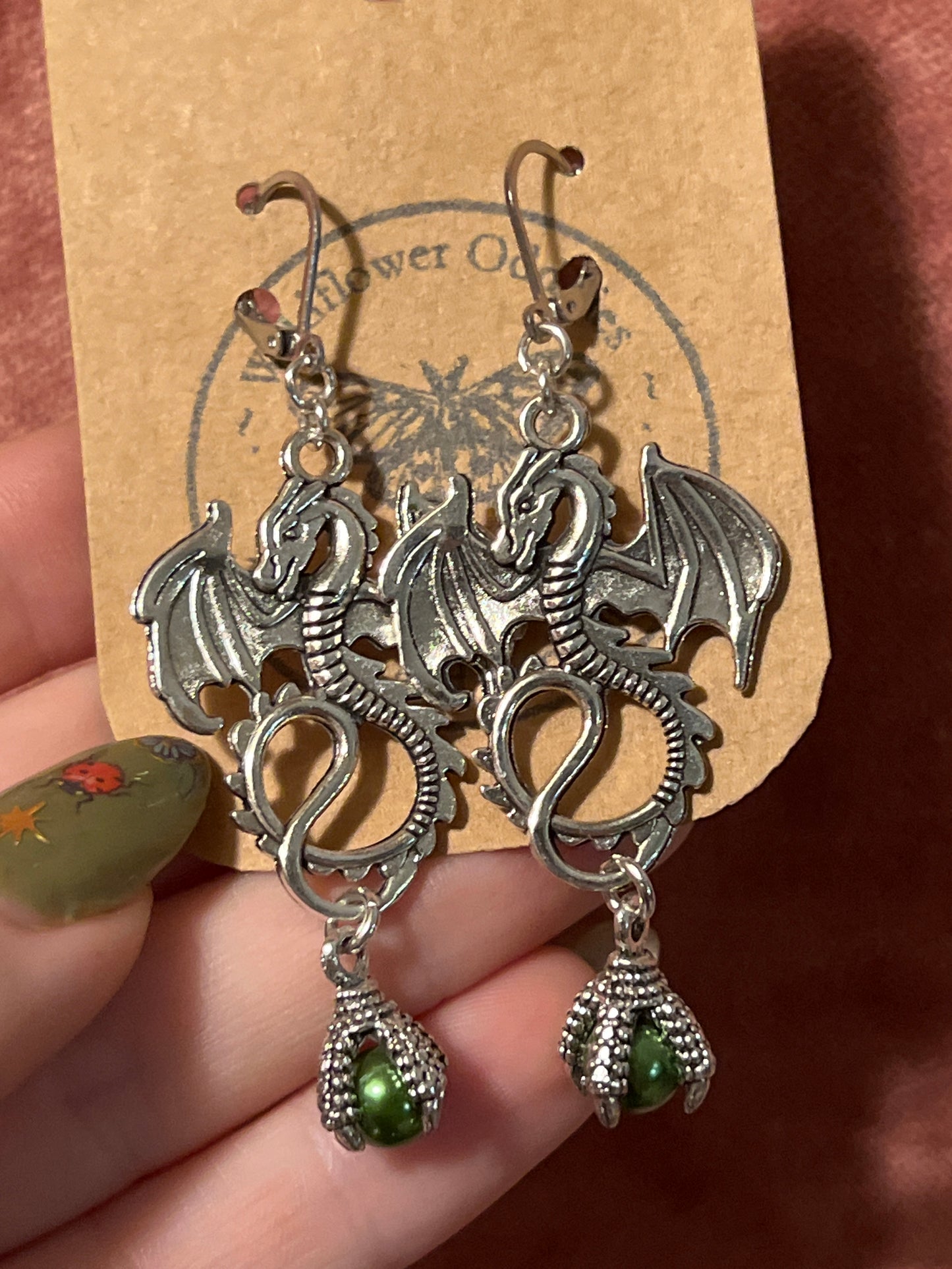 Silver Dragon with Green Charm