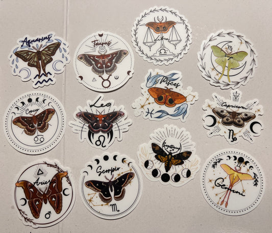 Zodiac Moth Clear Stickers 2.5”